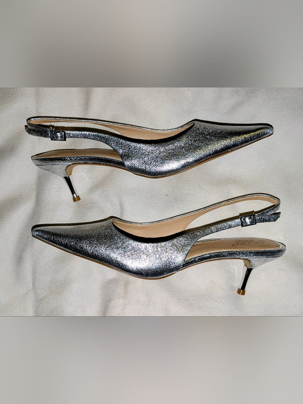Jewel Badgley Mischka silver metallic slingback heels 10 nwot - Picture 8 of 8